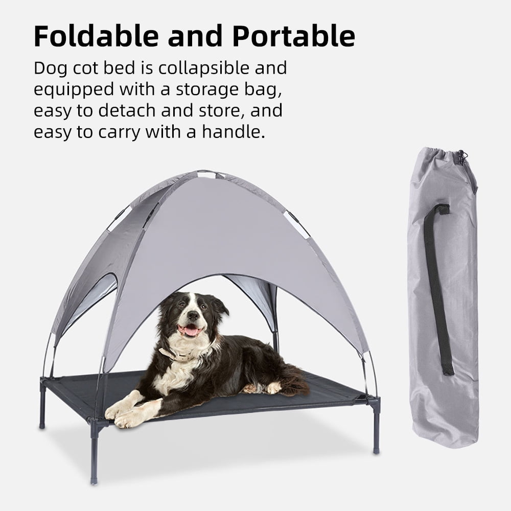 Outdoor Elevated Dog Bed with Canopy, 30x24inch Waterproof Raised Pet Bed with Breathable Mesh Portable Dog Cot for Camping, Backyard, Travel