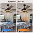 thumbnail image 4 of 52" Boho Ceiling Fans with Lights and Remote Control,Reversible Motor,5 Double Colour Blades,6-Speed Adjustable,Farmhouse Rattan Rustic Caged Ceiling Fan with Light for Living Room, Bedroom, 4 of 8