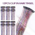 thumbnail image 3 of Hair Tinsel Clip in Dreamy Colorful Fairy Hair Tinsel Kit, 12 Pcs 24 Inch Glitter Clip in Hair Extensions for Girls Women Kids Christmas New Year Festival Party (Pink-Purple), 3 of 12