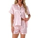 thumbnail image 1 of INSPIRAR CHIC Ropa de descanso para mujeres, pijama de verano con camisa de botones y pantalones cortos, conjuntos de pijama XL a rayas rosas, 1 of 6