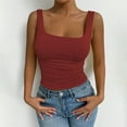 thumbnail image 2 of Byworldtasic Women's Sleeveless Square Neck Tank Top Ruched Slim Fit Basic Vest Tops, 2 of 4