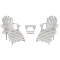 Highwood 5-pc Hamilton Adirondack Set with 2 Hamilton Adirondack Chairs, 2 Folding Ottomans, 1 Folding Side Table - Folding & Reclining, Outdoor, Eco-friendly, Synthetic Wood