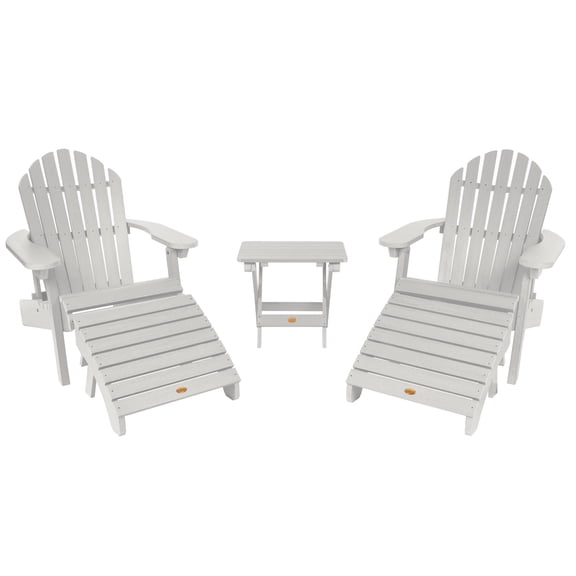 Highwood 5-pc Hamilton Adirondack Set with 2 Hamilton Adirondack Chairs, 2 Folding Ottomans, 1 Folding Side Table - Folding & Reclining, Outdoor, Eco-friendly, Synthetic Wood
