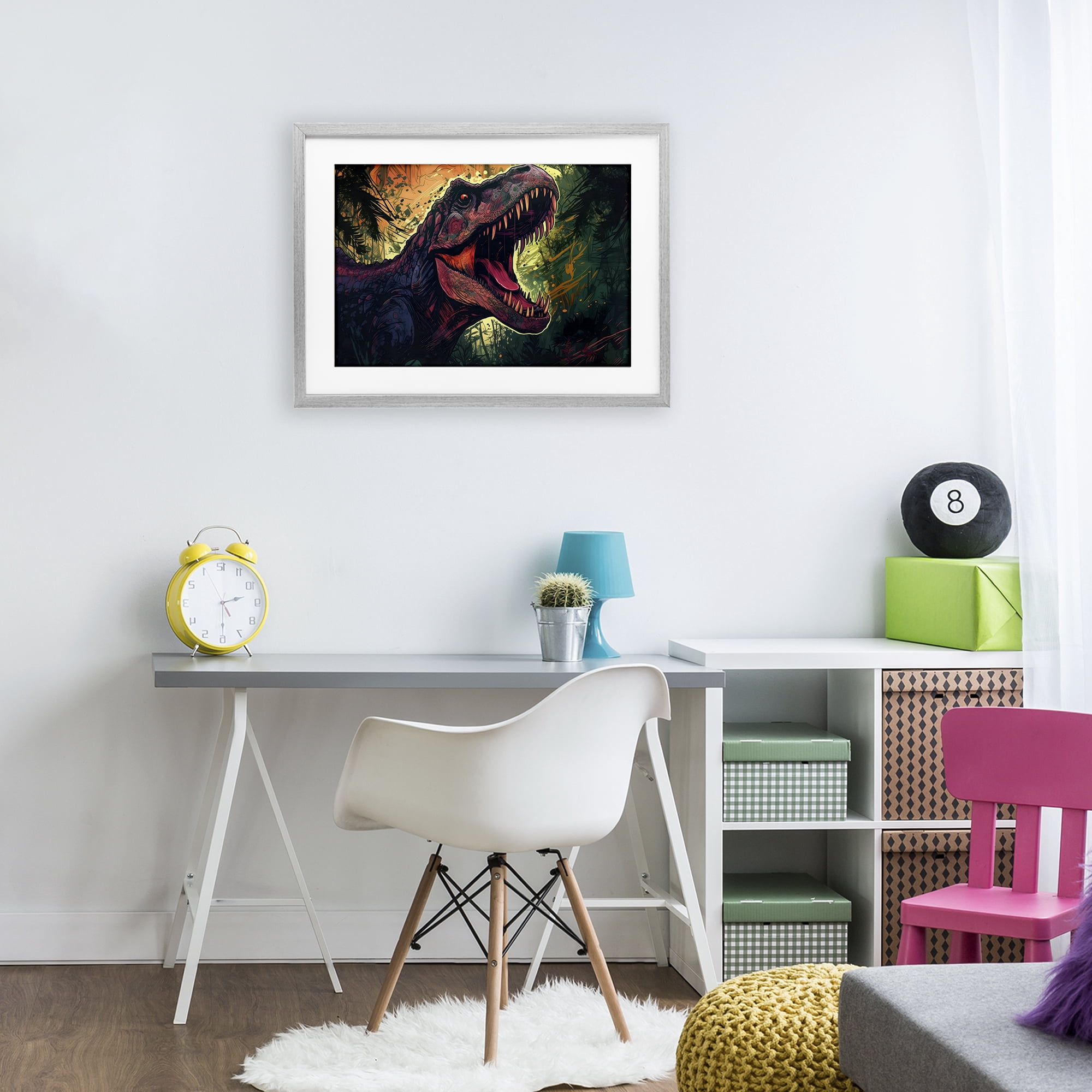 Stupell Industries Dark Roaring T-Rex Gray Framed Print Under Glass, design by Creative Studio