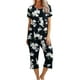 Lolmot Femme Printing Round Neck Short Sleeve Sleepshirt et Pants Sets Loungewear Pajamas With Pockets – image 1 sur 8