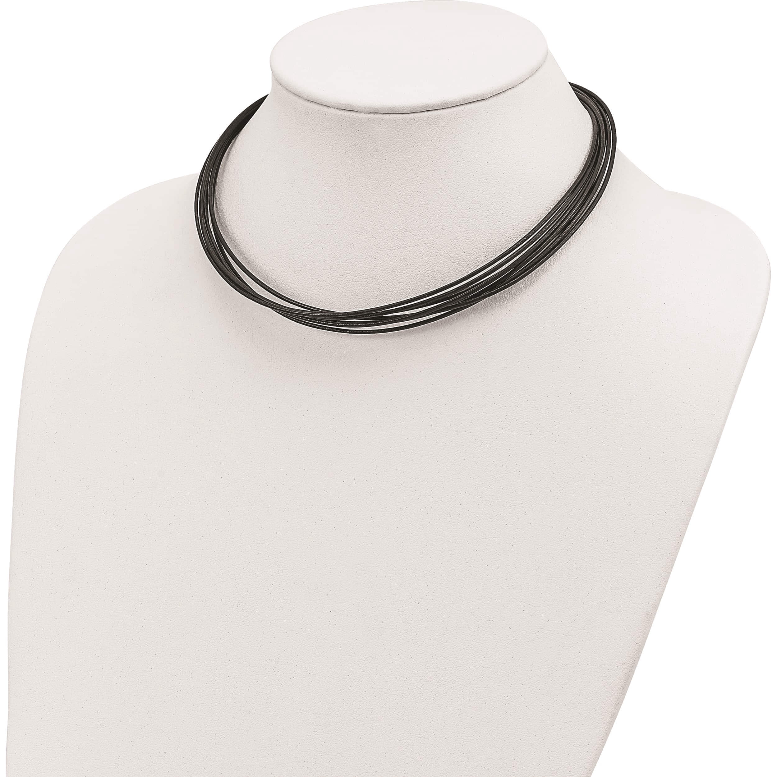 Sterling Silver Rhodium-Plated 16Inch Black Multi-Cord Leather Necklace (16 X 1) Made In Italy qk39-16