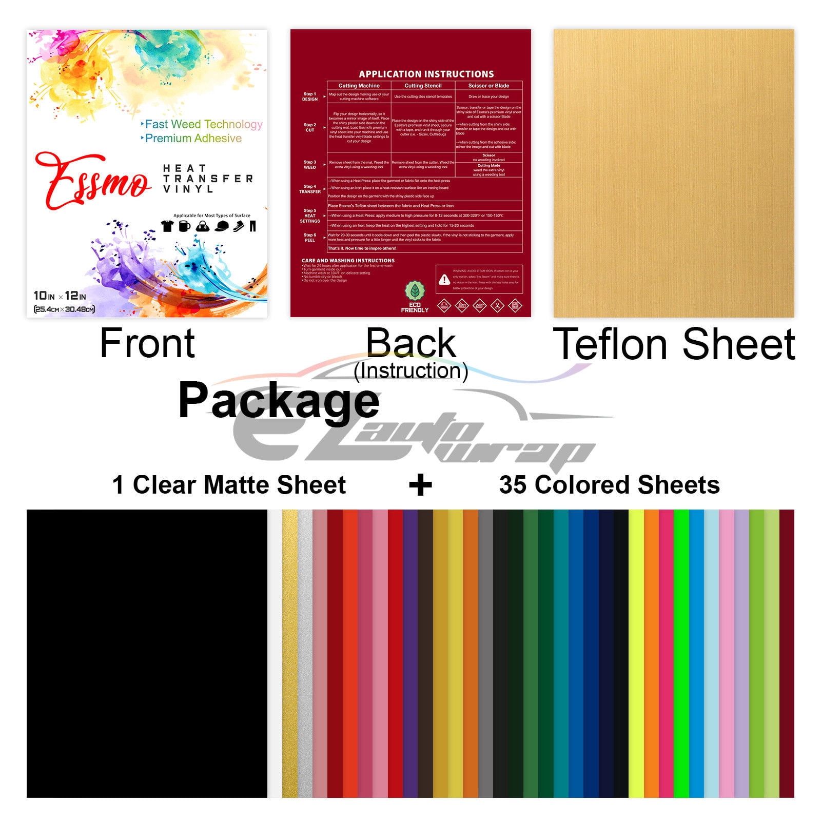 36Pcs 36 Colors Heat Transfer Vinyl 12" x 10" Sheets T-Shirt HTV Bundle Pack Set