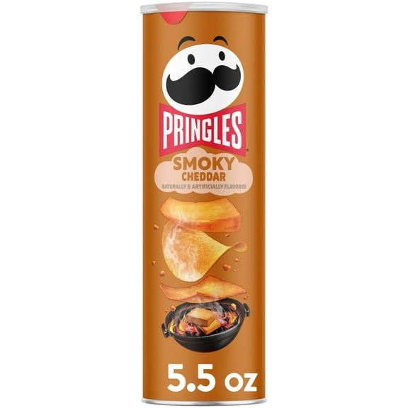 Pringles Smoky Cheddar Potato Crisps Chips, Lunch Snacks, 5.5 oz Canister
