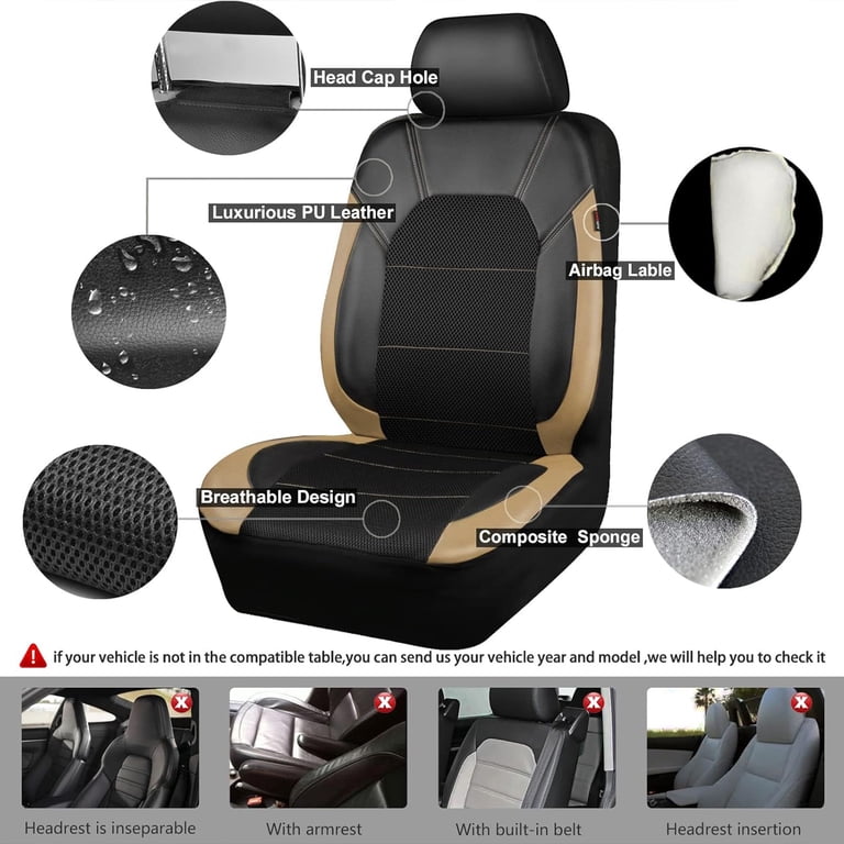 CAR GRAND Leather Car Seat Covers, Full Set, Beige photo 5