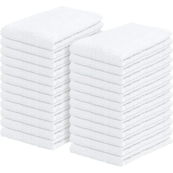 Bar Mop Towels Pack of 24 – Bulk Terry Cleaning Rags 16"x19" – Absorbent, Durable Cotton Towels for Kitchen, Restaurant, Bar, Home – Multipurpose Commercial Terry Cloth Shop Rags (White)