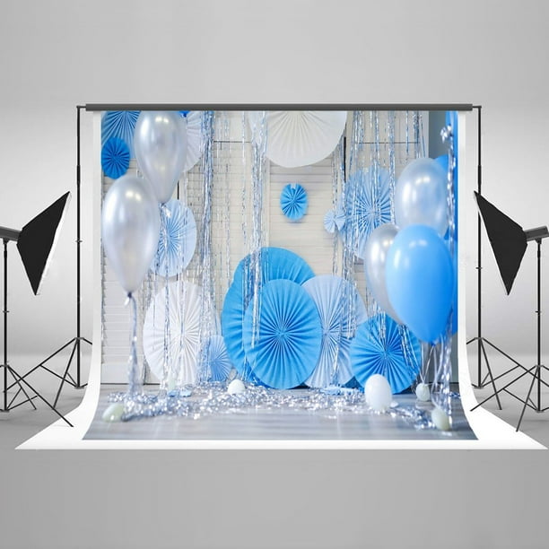 XDDJA Tissu Polyester 7x5ft Joyeux Anniversaire Photographie Toile de Fond  Bleu et Blanc Ballons Fond pour Bébé Fête d'anniversaire Studio 