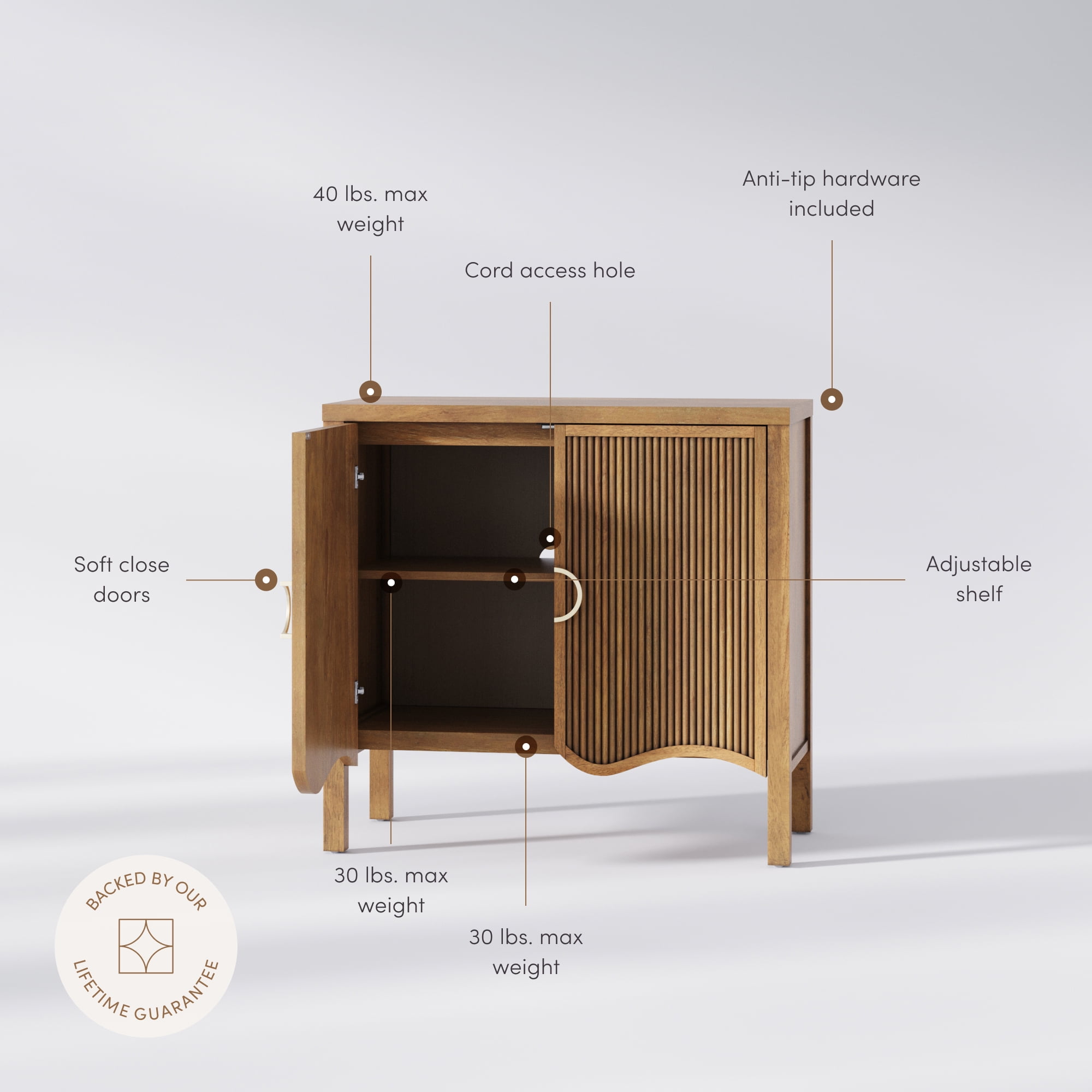 Nathan James Scott Transitional Fluted Accent Cabinet or Storage Cabinet for Living Room or Entryway with Solid Wood Panel, Light Brown