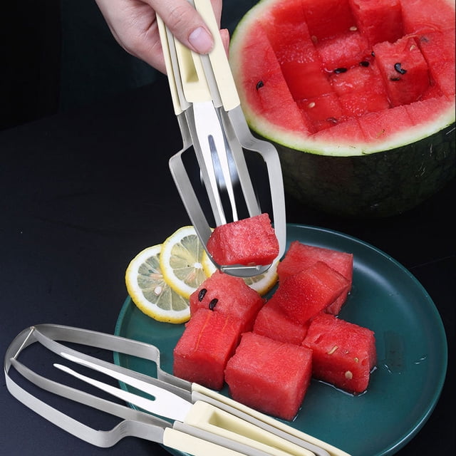 Fiudx Cortador de Sandía, Herramienta 3 En 1 de Acero Inoxidable, Tenedor Ergonómico, Fácil de Partir, Diseño Ligero y Portátil, Disfrute de La Fruta En Familia, Accesorio Perfecto para El Verano.