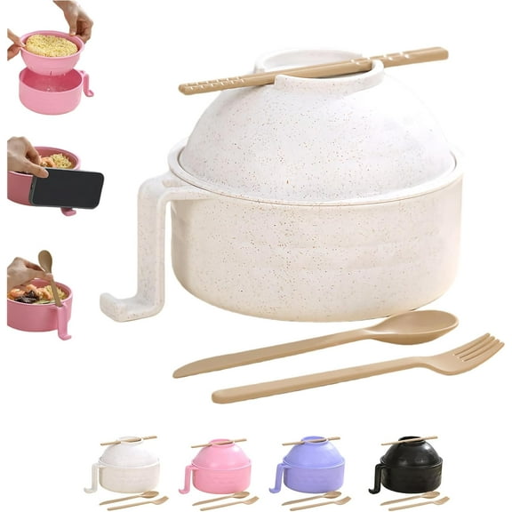 Ramen Cooker Ramen Bowl Set with Chopsticks, Microwave Ramens Bowl with Lid, Microwave Safe Ramens Bowls, Portable mixing Noodles bowls, Spoon and Fork, Apartment Essentials