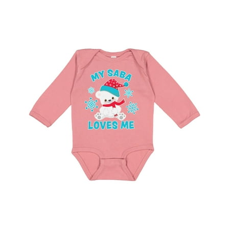 

Inktastic Polar Bear My Saba Loves Me in Santa Hat with Snowflakes Gift Baby Boy or Baby Girl Long Sleeve Bodysuit