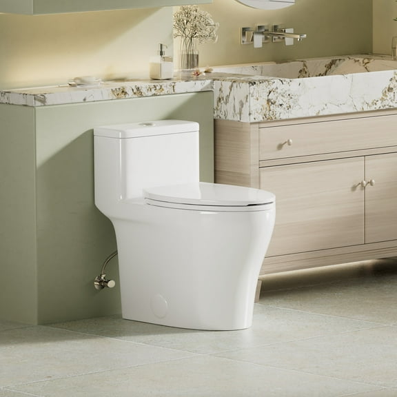 KK KE KING Compact One Piece Toilet with Comfort Chair Seat ADA Height 17.33", Elongated Dual Flush 0.8/1.28 GPF and MAP 1000g, Low Profile Tank, 12'' Rough-in