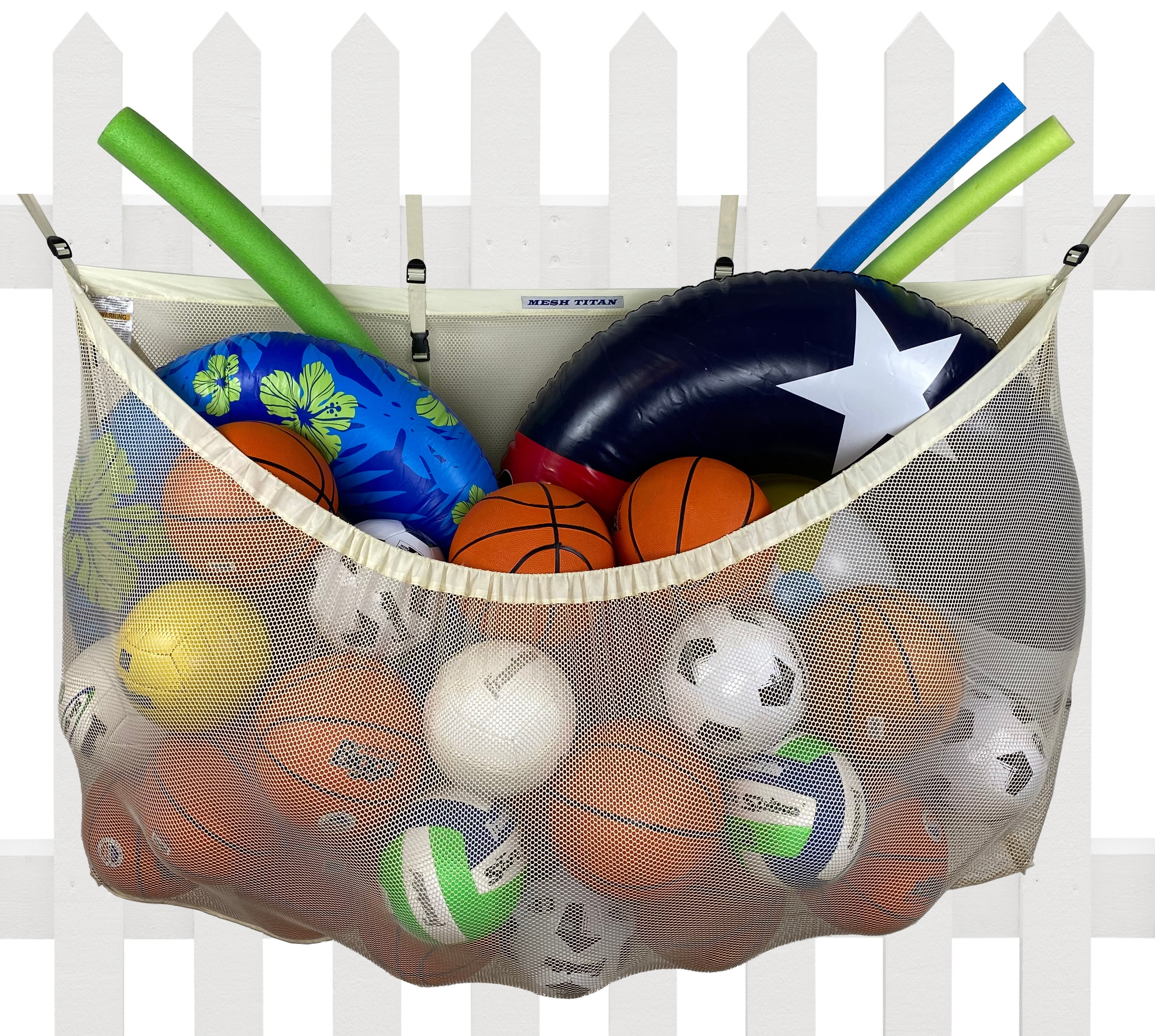 MESH TITAN Pool Storage Bag (Cream) Organizer for Pool, Fence, Deck