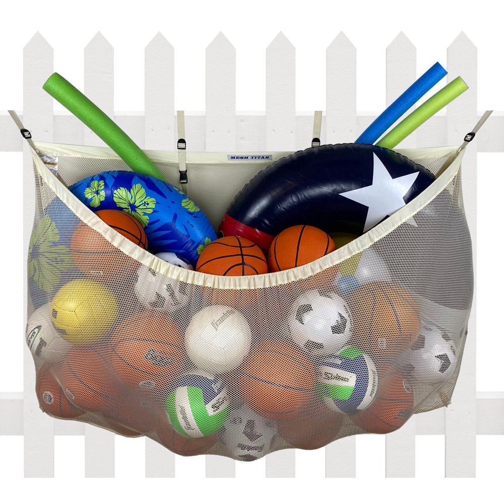 MESH TITAN Pool Storage Bag (Cream) Organizer for Pool, Fence, Deck