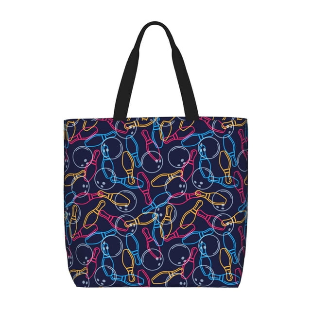 Fotbe Multicolor Bowling Bolsa Tote con Estampado para Mujer, Bolsos con Cremallera, Bolsa de Hombro Casual de Gran Capacidad con Bolsillos Internos
