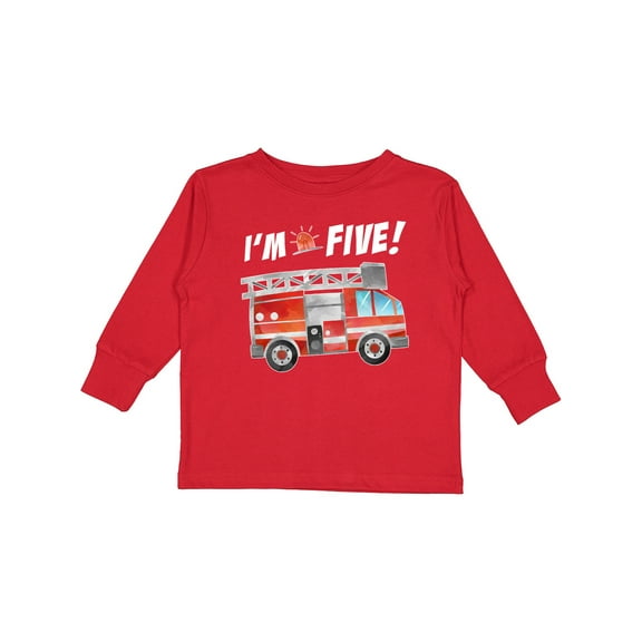 Inktastic I'm 5 Fire Truck 5th Birthday Boys or Girls Long Sleeve Toddler T-Shirt