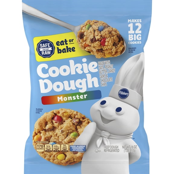 Pillsbury Ready to Bake Monster Refrigerated Cookie Dough, 12 Big Cookies, 16 oz