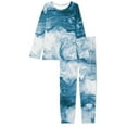 thumbnail image 4 of Renewold Blue Sea Print Shirts Women's Lightweight Thermal Loungewear Set Long Sleeve Crew Neck Pajama Lingerie Indoor Home Nightwear Size 5XL, 4 of 5