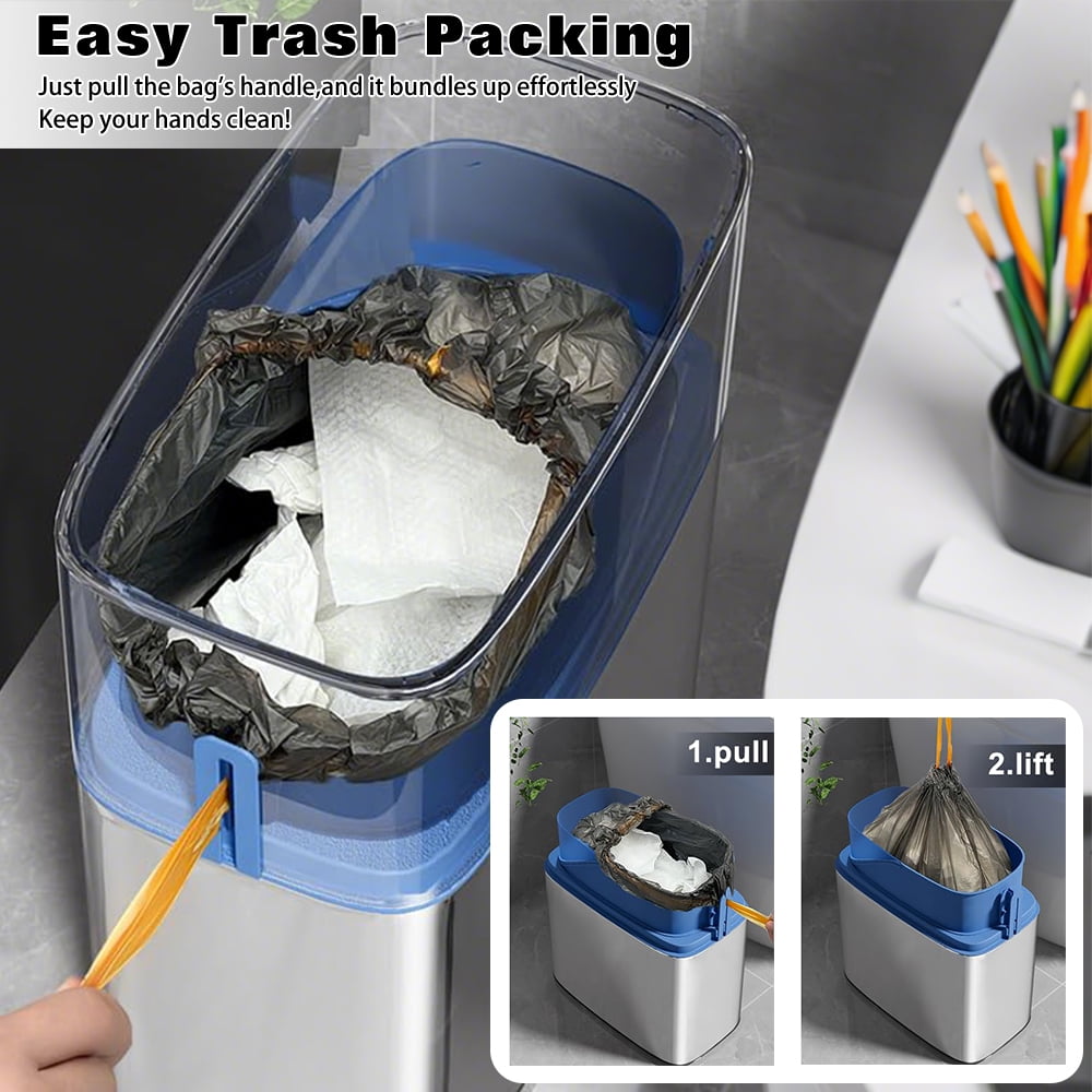 Joybos 3 Gallon Motion Sensor Hands Free Soft Close Lid Bathroom Stainless Steel Trash Can with 120 Bags