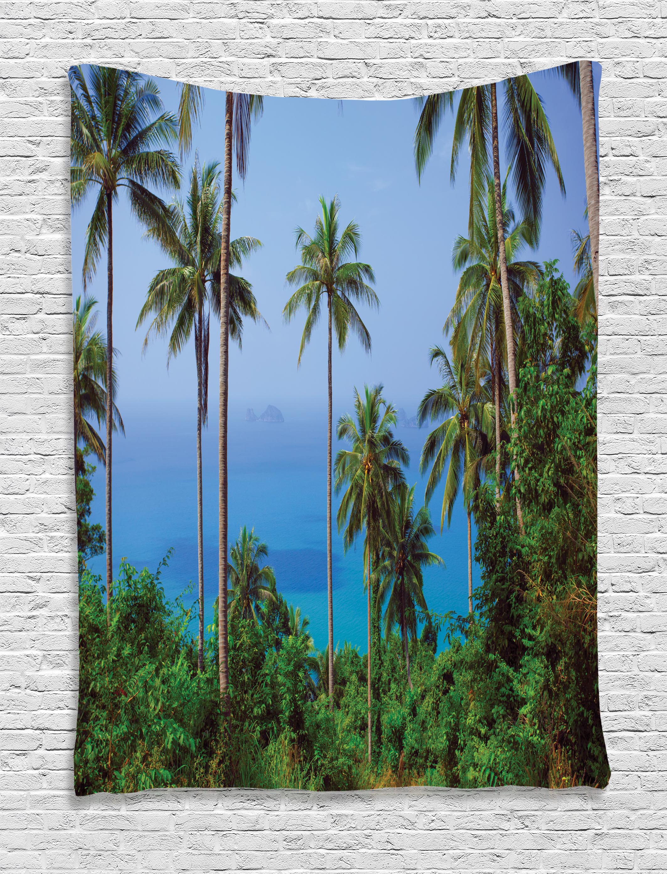 Palm Tree Tapestry, Ocean Scene from Jungle Tropical Beautiful Picture