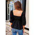 thumbnail image 3 of Women's Black Textured Square Neck Puff Sleeve Peplum Blouse, 3 of 7