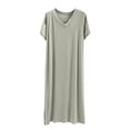 thumbnail image 3 of Bovxnpu Nightgowns for Women Short Sleeve Sleepshirt Loungewear Cotton V-Neck Short Sleeve Long Nightgown Home Wear Sleepwear, 3 of 7