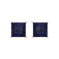 thumbnail image 3 of 4 Ct Princess Cut Studs Blue Sapphire 18K Rose Solid Solid Gold Everyday Dainty Earrings Screw Back, 3 of 7