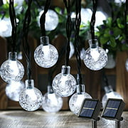 Lomotech Solar Globe String Lights, 2 Pack 30 LED Crystal Globe Lights with 8 Lighting Modes, 20FT Solar Powered Patio Lights for Garden Yard Porch Wedding Party Decor (White)