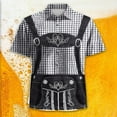 thumbnail image 2 of XIAOCHA Men's Oktoberfest Themed Shirt Short Sleeve Collared Button Up Gingham Print Tee Festive Bavarian Style Casual Party Top, 2 of 4