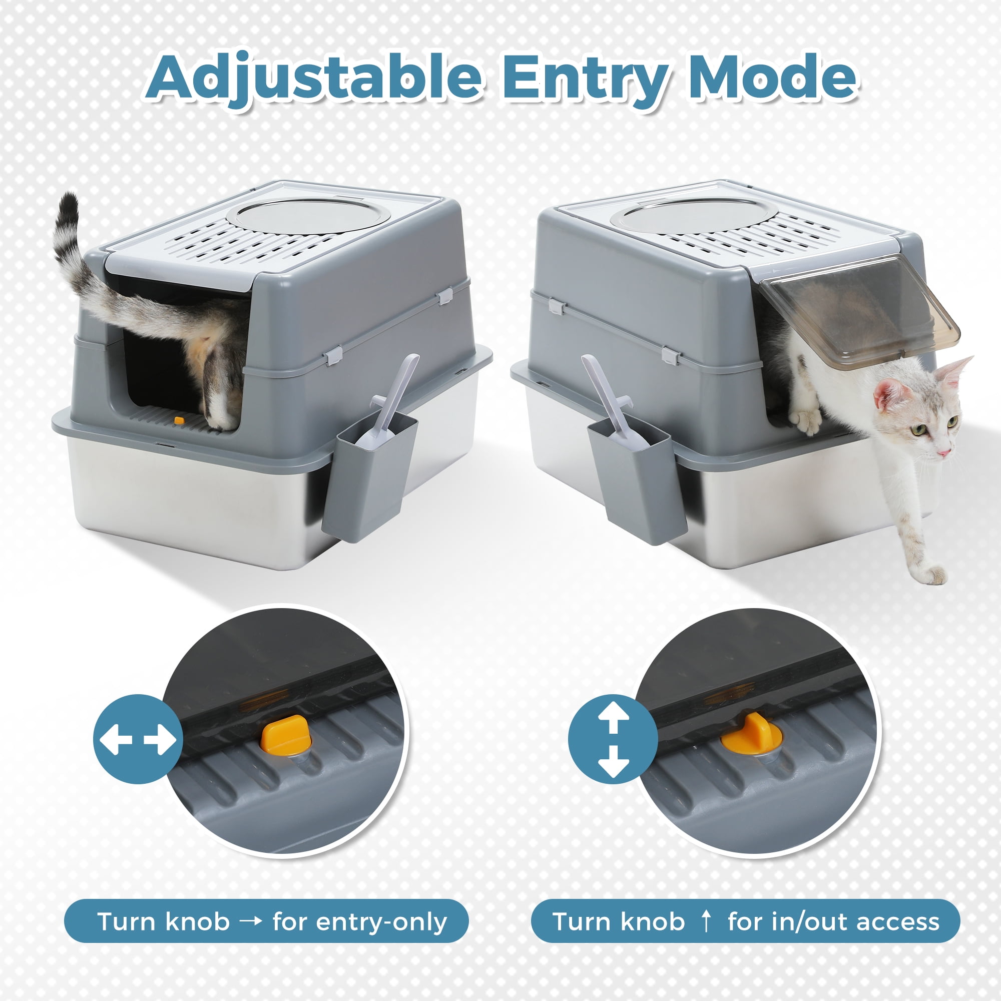 PAWZ Road 304 Stainless Steel Litter Box with Lid Large Cat Litter Box with Scoop, Enclosed, Easy Clean, Odor Control