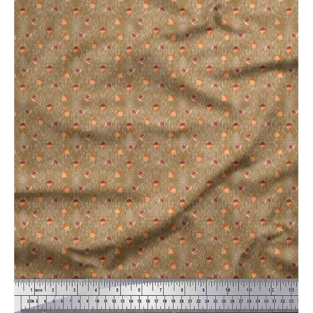 Soimoi Brown Rayon Fabric Oaknut Fruits Print Sewing Fabric Yard 42 Inch Wide