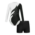 thumbnail image 6 of iiniim Kids Girls Dance Outfits 2 Piece Long Sleeve Ballet Gymnastics Leotards with Shorts Set Athletic Sport Tracksuit A White&Black 14, 6 of 7