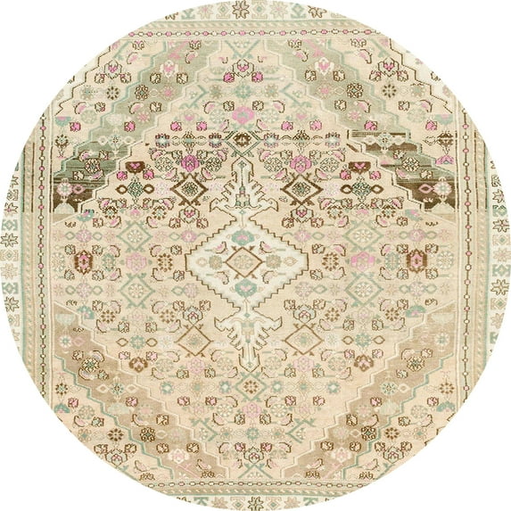 Ahgly Company Indoor Round Abstract Brown Abstract Area Rugs, 6' Round