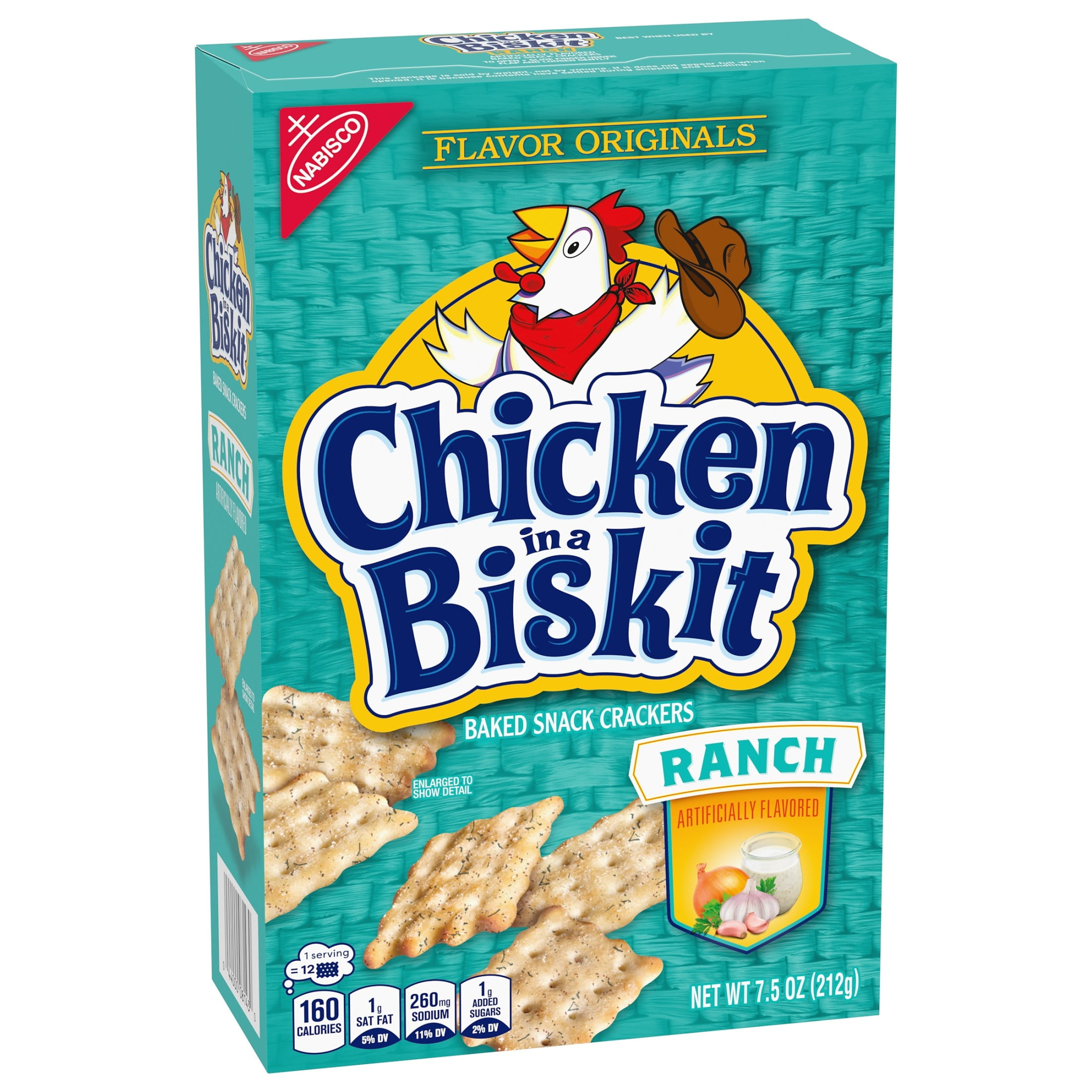 (3 pack) CHICKEN IN A BISKIT Ranch Baked Snack Crackers, Lunch Snacks, 7.5 oz