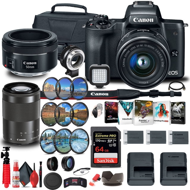 Canon EOS M50 Mirrorless Digital Camera with 15-45mm and 55-200mm Lenses Bundle