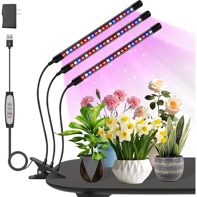Grow Lights for Indoor Plants Heads LED Full Spectrum Lamps With Clips Diable Levels and //H Timer for Growing
