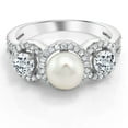 thumbnail image 3 of Gem Stone King 925 Sterling Silver Cultured Freshwater Pearl and White Topaz Ring for Women (1.46 Cttw, Available in Size 5, 6, 7, 8, 9), 3 of 4