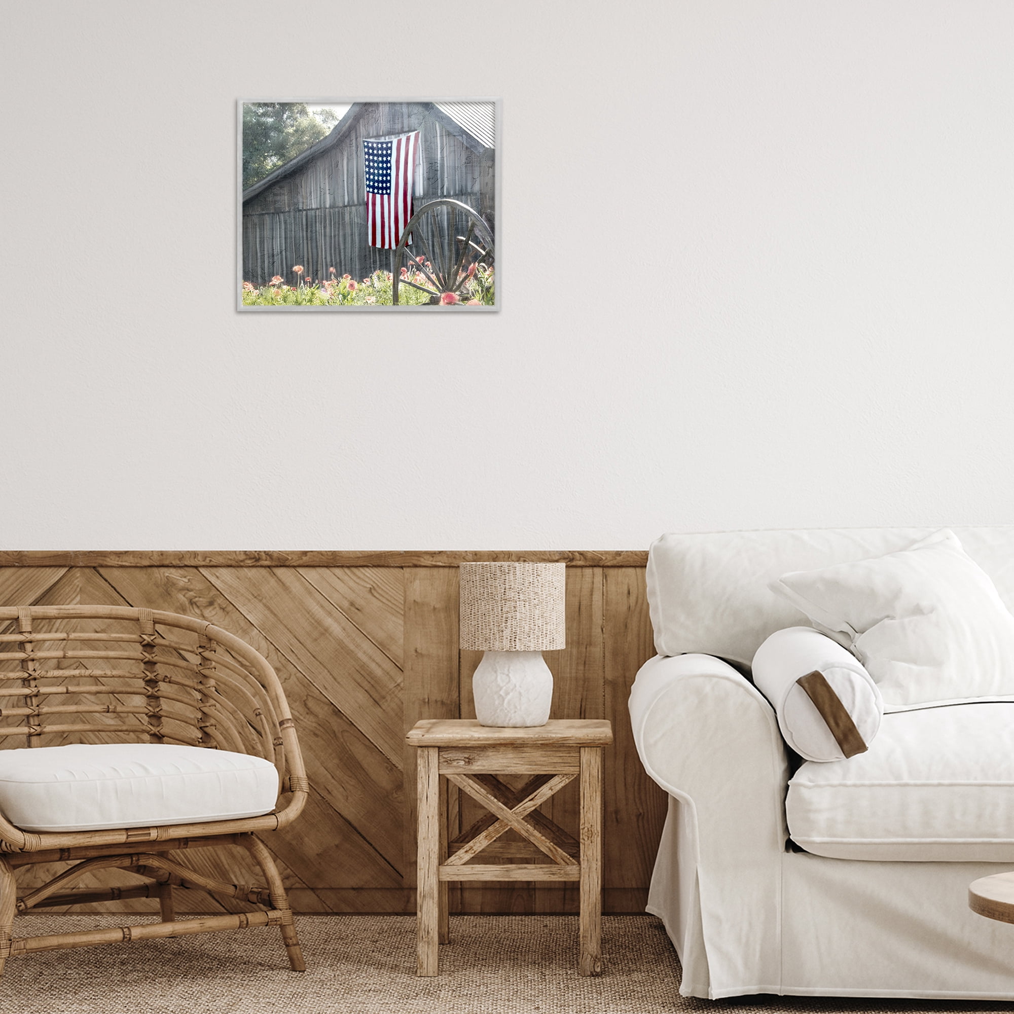 Stupell Industries USA Wagon Wheel Barn Gray Framed Giclee Art, design by Kim Allen