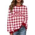 thumbnail image 2 of Tops for Women Plus Size Christmas Plaid Printed Long-sleeved Fleece Round-neck Vintage Letter Casual Sporty Sweatshirt Red XXXL, 2 of 6