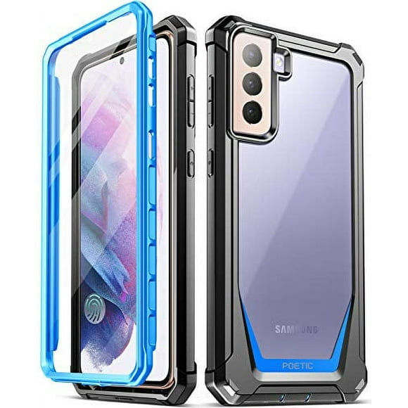 Poetic Guardian Case Designed for Samsung Galaxy S21+ Plus 5G 6.7 inch, Built-in Screen Protector Work with Fingerprint ID, Full Body Hybrid Shockproof Bumper Cover Case, Blue/Clear