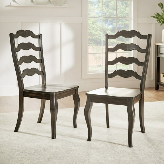 Weston Home Farmhouse French Ladder Back Wood Dining Chairs, Set of 2, Antique Black