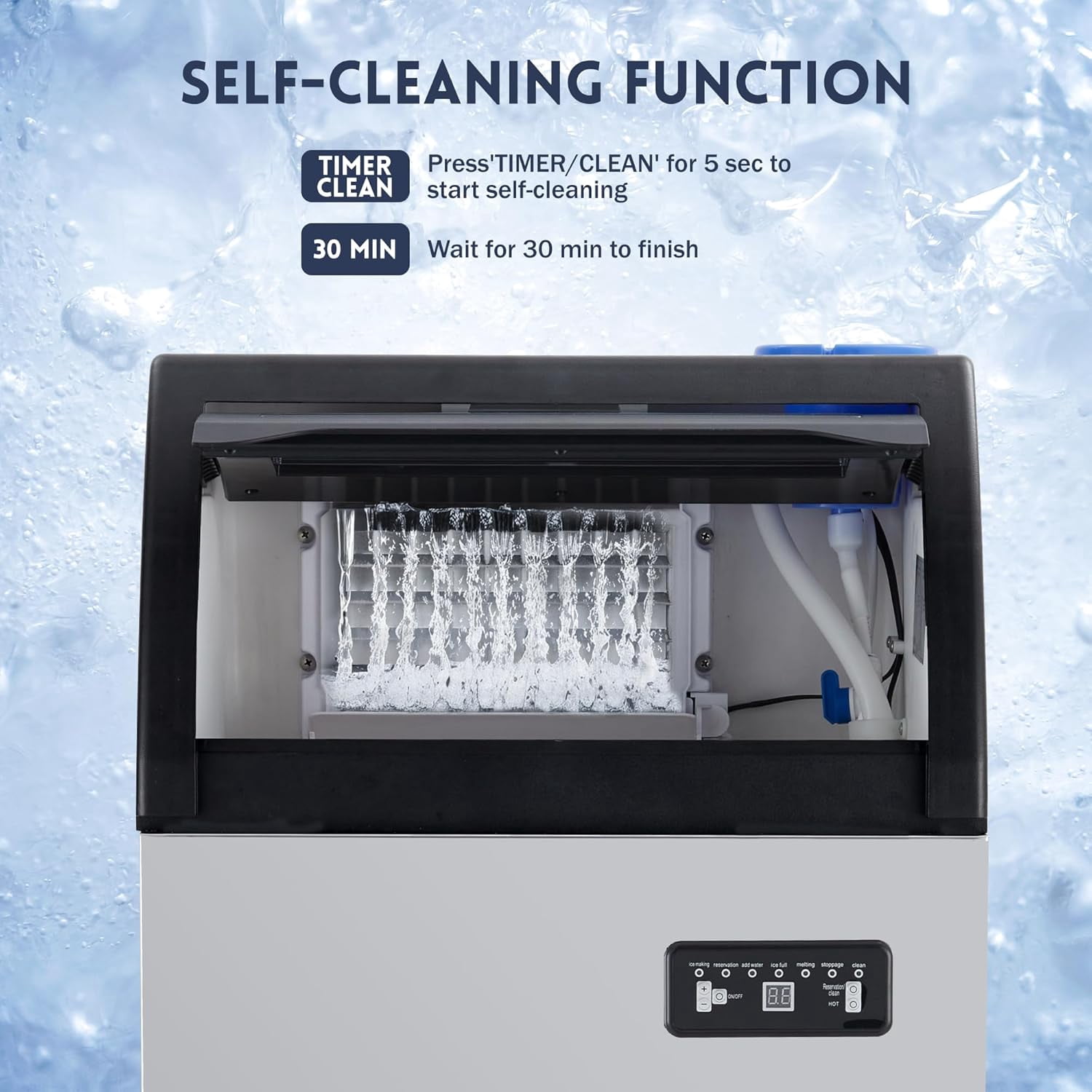 Homhougo Commercial Ice Maker Machine, 120lbs/24H Under Counter Ice Maker, 1 Water Inlet Modes, 33lbs Ice Storage Capacity, Freestanding Ice Maker for Home, Bar, Party, Cafes, Businesses