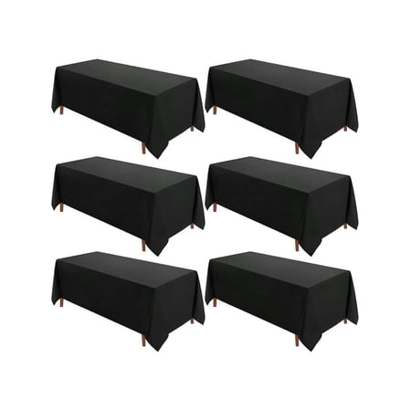 Table Cloth 90 132inch 6 Pack Rec Tablecloth Polyester Stain Wrinkle Resistant Polyester Dining Table Cover For Kitchen Dinning Party Wedding Rectangular Tabletop Decoration Black