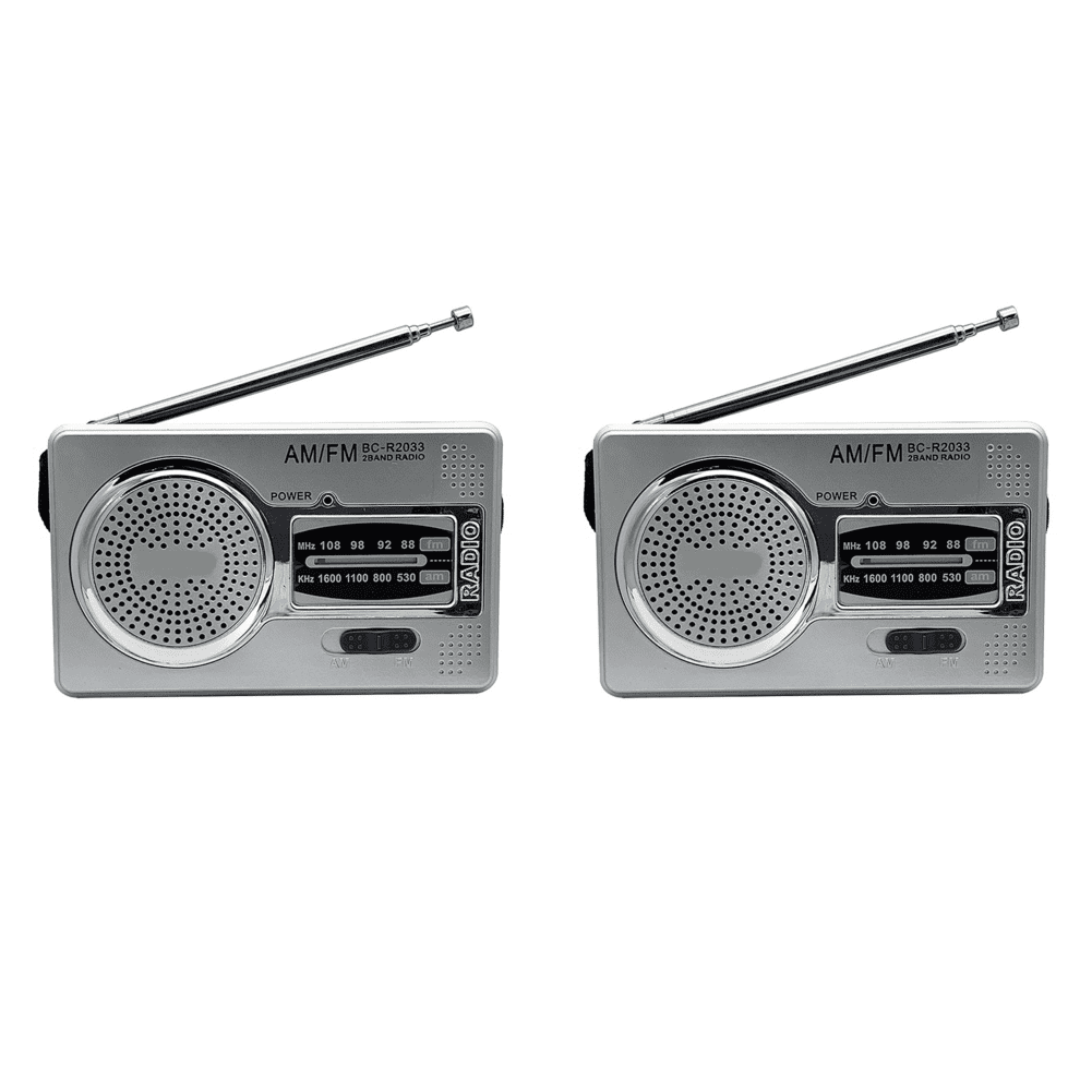 Radio Portátil AM/FM BC-R2033 Con Altavoz Y Conector De Auriculares 3.5 Mm – Plateado, 9.6 X 5.8 X 2.3 Cm, Funciona Con 2 Pilas AA