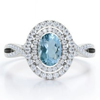 JeenMata Dual Halo Design - 1.50 Carat Oval Shaped Light Blue Created Aquamarine And Moissanite - Pave Infinity Engagement Ring - 18K White Gold Plating over Silver