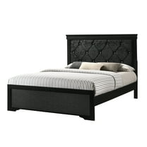 1Pc Black Finish King Size Panel Upholstered Button Tufted Headboard Bed Wooden Bedroom Furniture